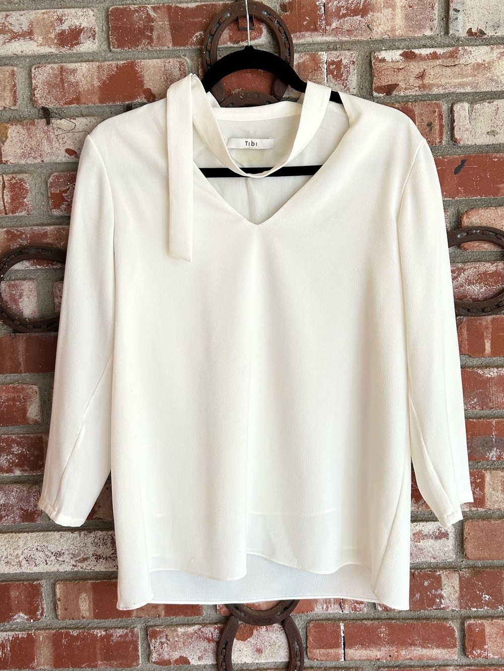 Tibi Cream V-Neck Tie-Neck Blouse